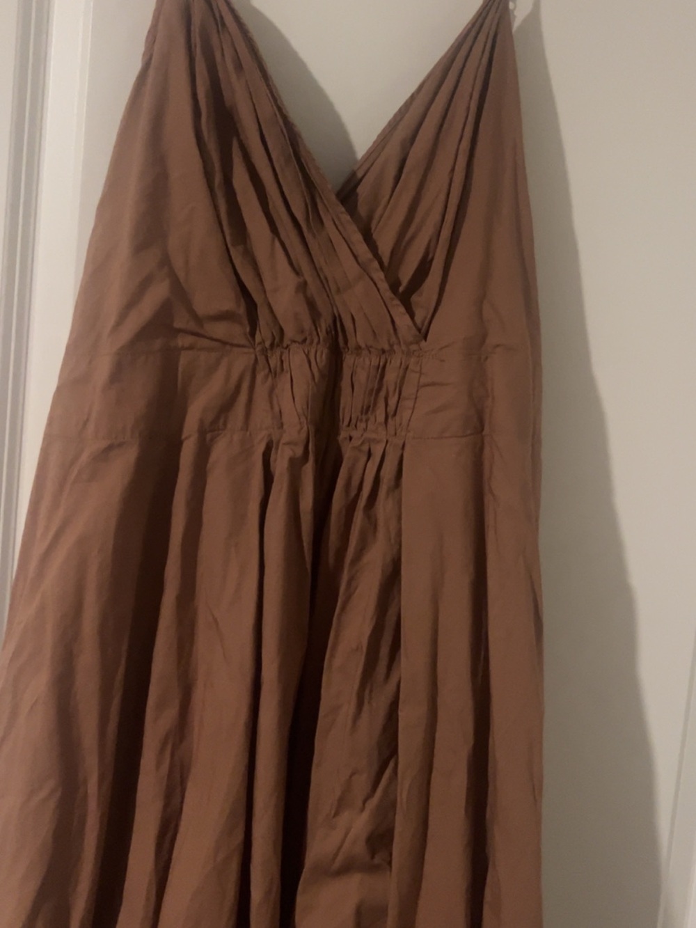 GAP Brown Smocked Waist Wrap Midi Dress with Spaghetti Straps with belt - Picture 3 of 4